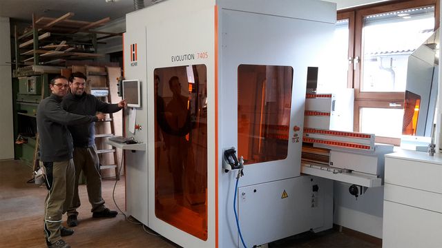 The vertical machining center Evolution 7405 "connect" in use at joinery of our reference customer Pillmayer