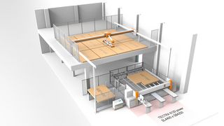 Two story panel storage system from HOLZHER in Switzerland: Custom designed STORE-MASTER